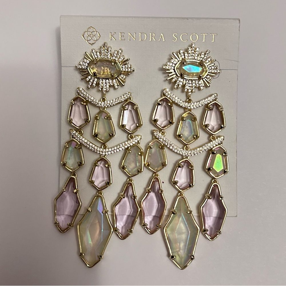 Kendra Scott Alexandria Gold Crystal Tiered Statement Drop Earrings NWT - Picture 1 of 6